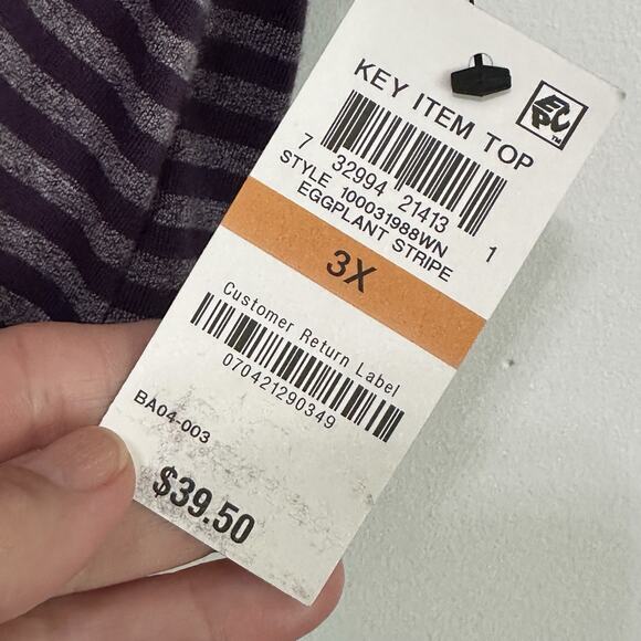 Ideology Tee Top Plus 3X Short Sleeve Active Back Cutout Eggplant Stripe NEW - Picture 5 of 11